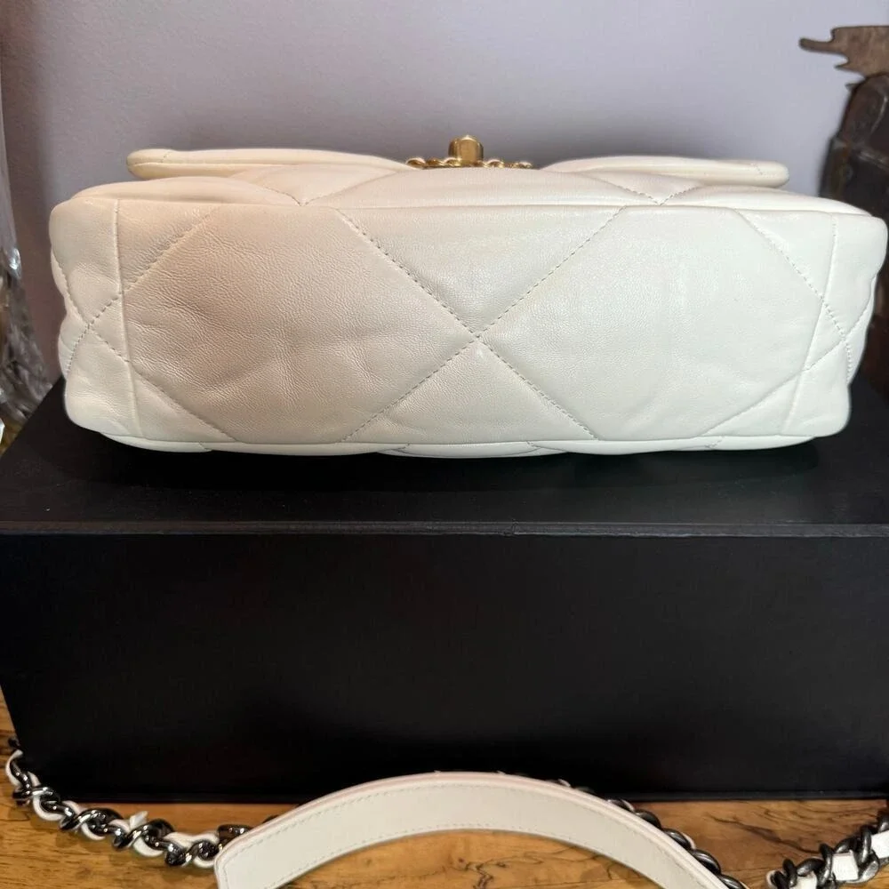 Chanel 19 Ivory Lambskin Mixed Metal Medium Bag Microchipped Authentic CoA